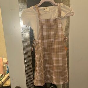 Plaid Tan and White Kids Dress